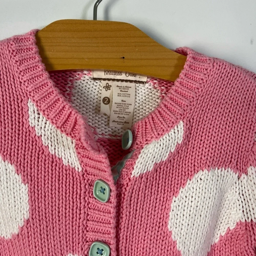 🍒 Matilda Jane Pink + White Sweater Cardigan size 2